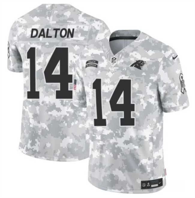 Mens Carolina Panthers #14 Andy Dalton 2024 F.U.S.E Arctic Camo Salute To Service Limited Stitched Football Jersey Dzhi